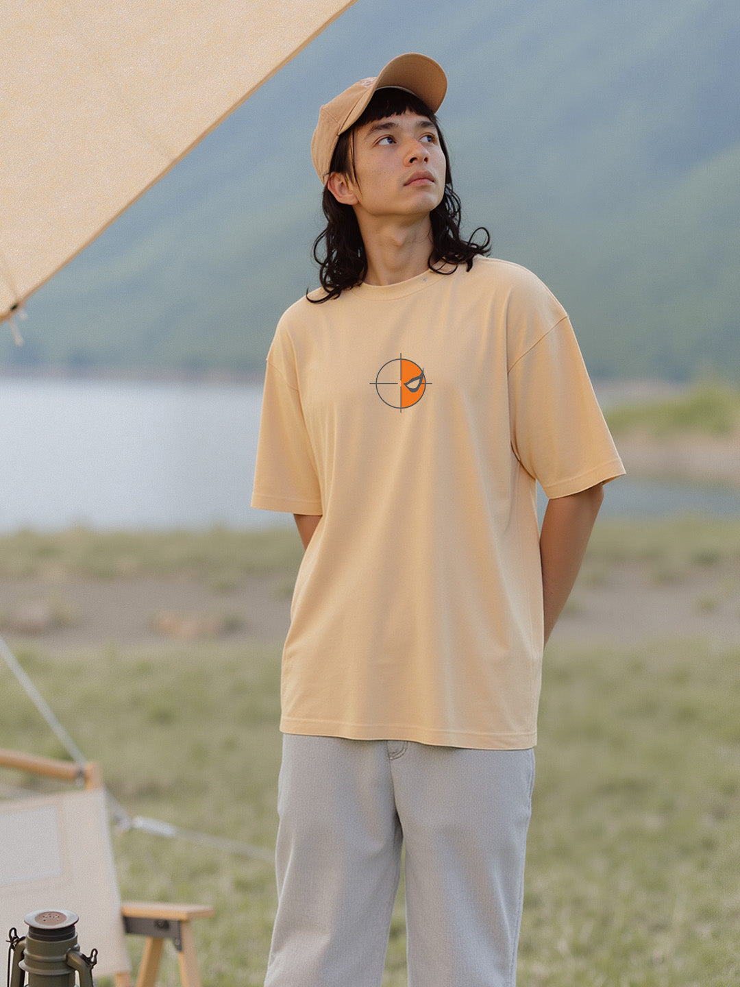 Deathstroke Graphic Printed Pure Cotton Oversized Beige T-shirt