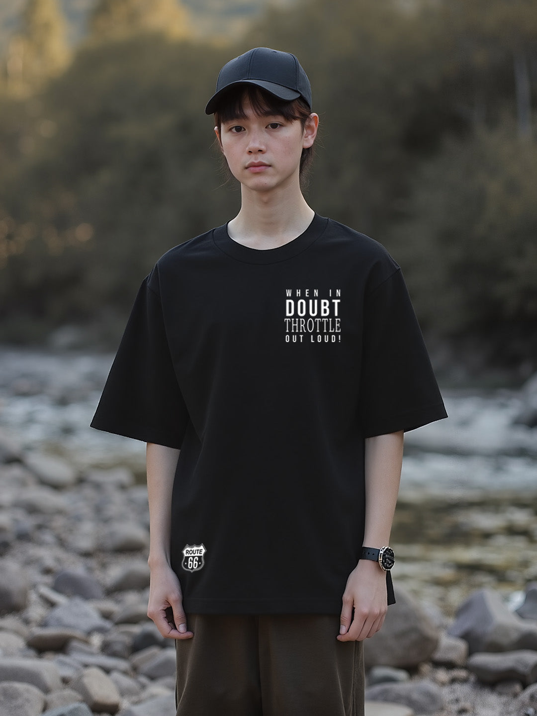 Chopper Printed Pure Cotton Oversized Black T-shirt