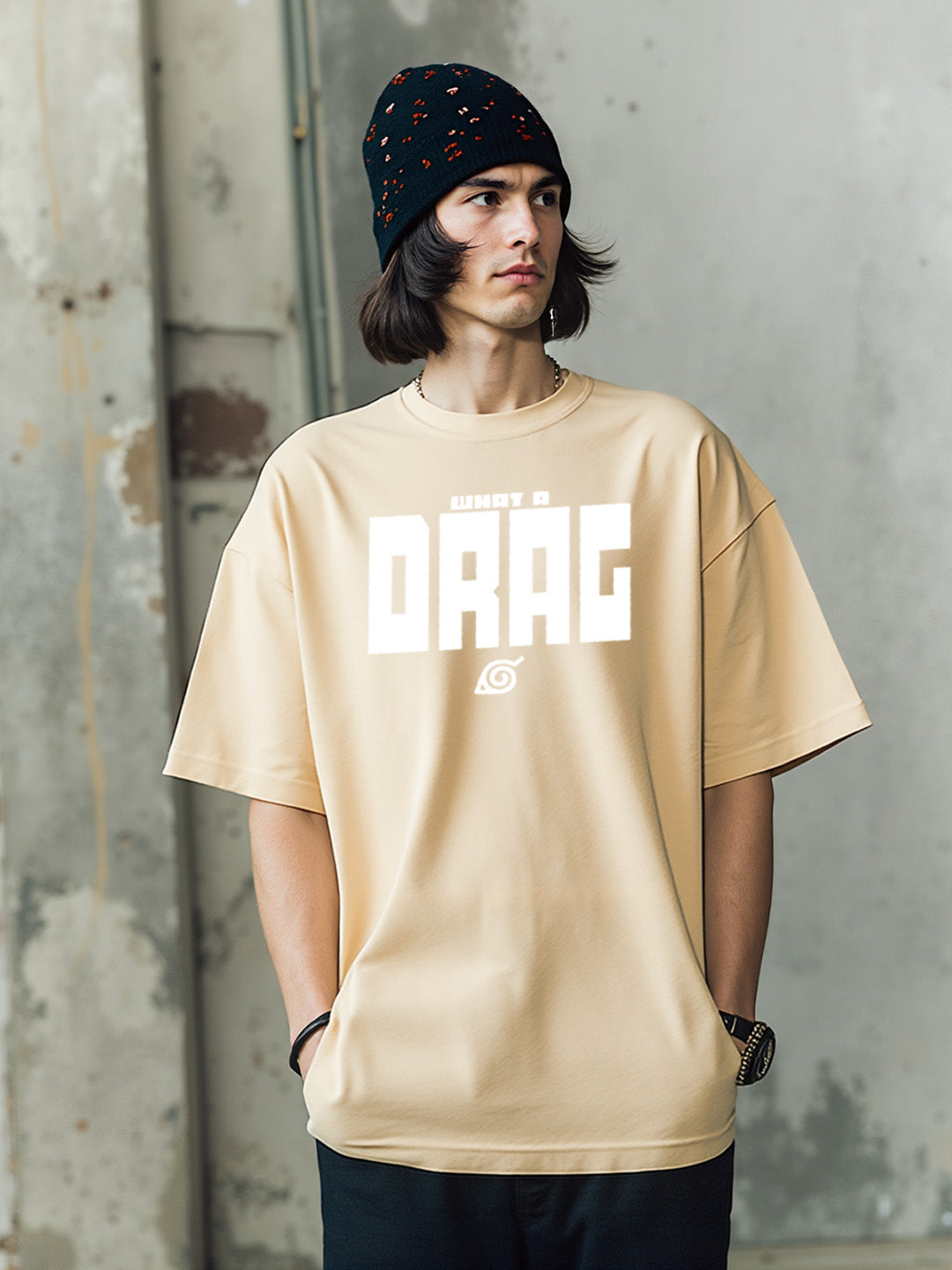 Shikamaru Drag - Ninja Printed Pure Cotton Oversized Beige T-shirt
