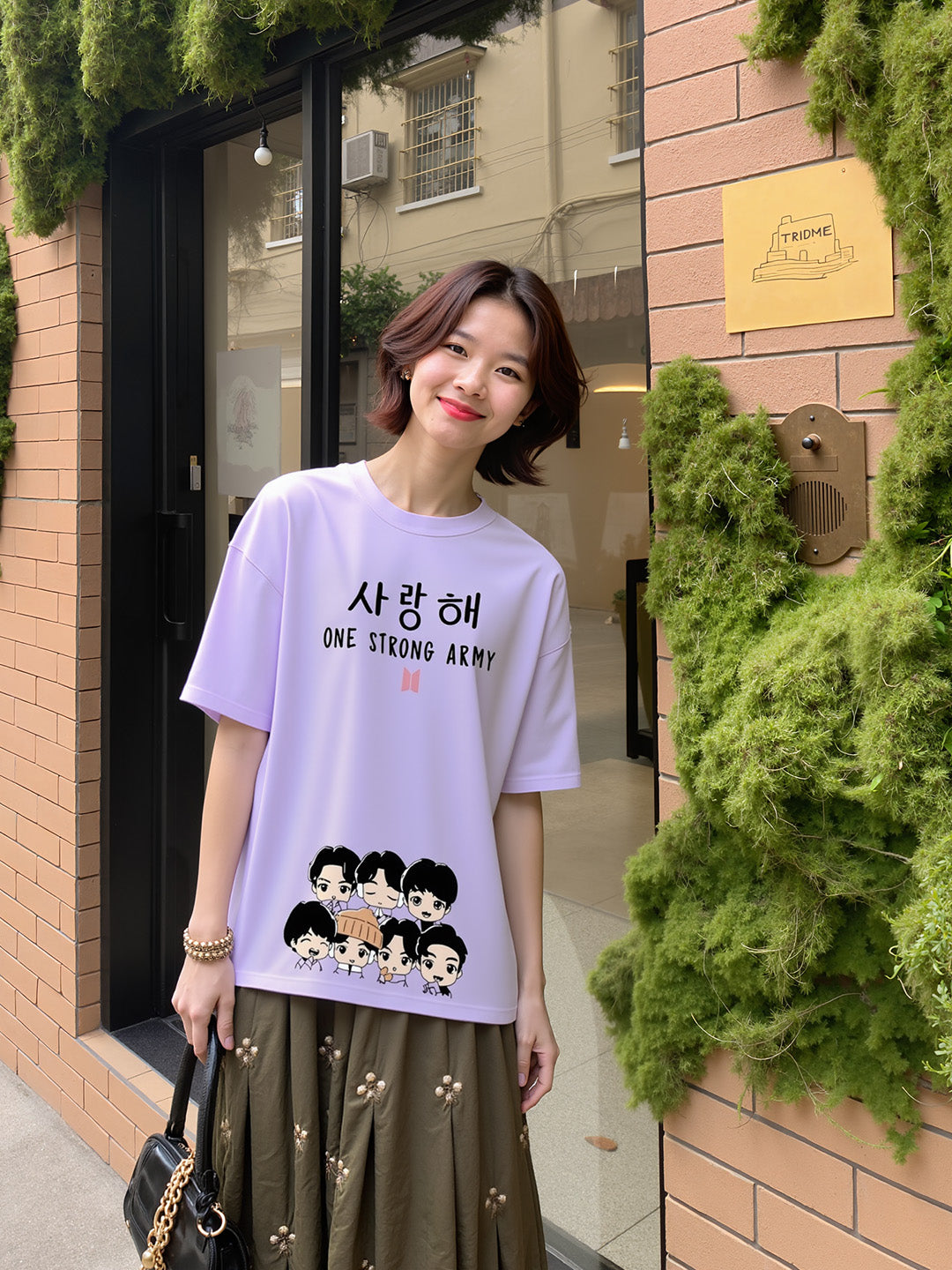 One Strong Army Printed Pure Cotton Oversized Purple T-shirt