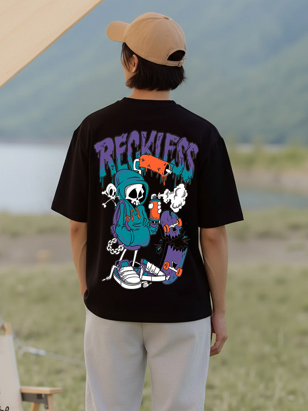 Rackless Graphic Printed Pure Cotton Oversized T-shirt