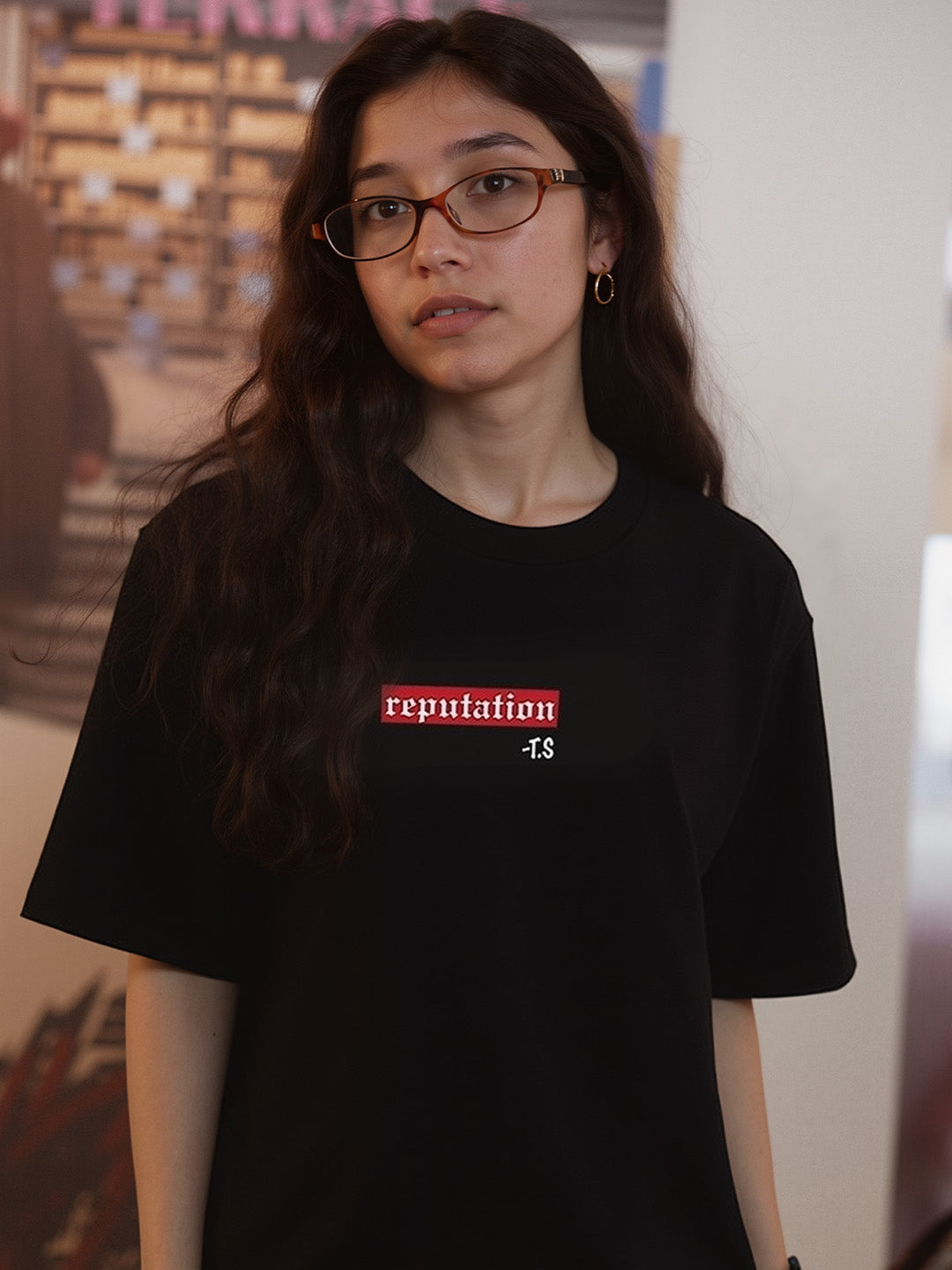 Reputation Printed Pure Cotton Oversized Black T-shirt