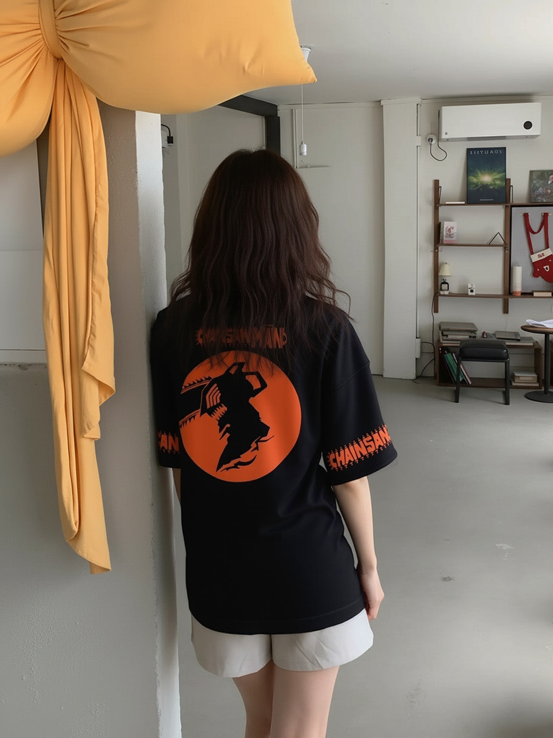 Chainsaw-man Anime Printed Pure Cotton Oversized Black T-shirt