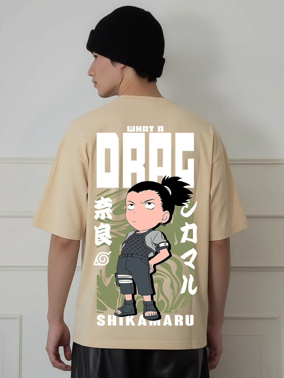 Shikamaru Drag - Ninja Printed Pure Cotton Oversized Beige T-shirt