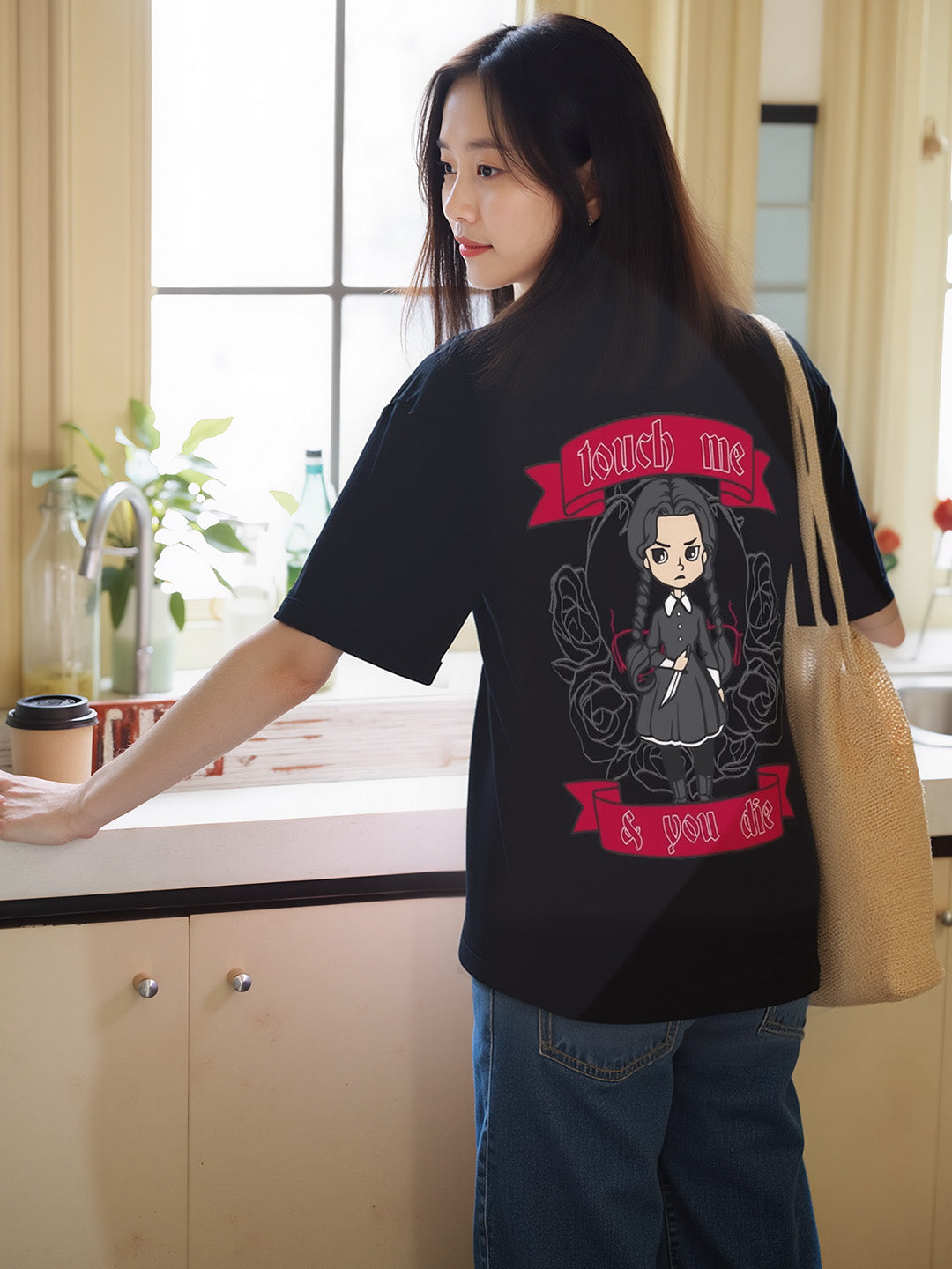 Killer Queen - Wednesday Printed Pure Cotton Oversized Black T-shirt