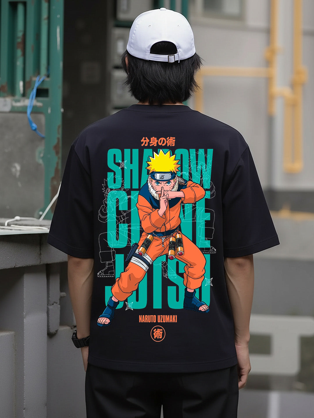 Shadow Clone Jutsu Graphic Printed Pure Cotton Oversized Black T-shirt