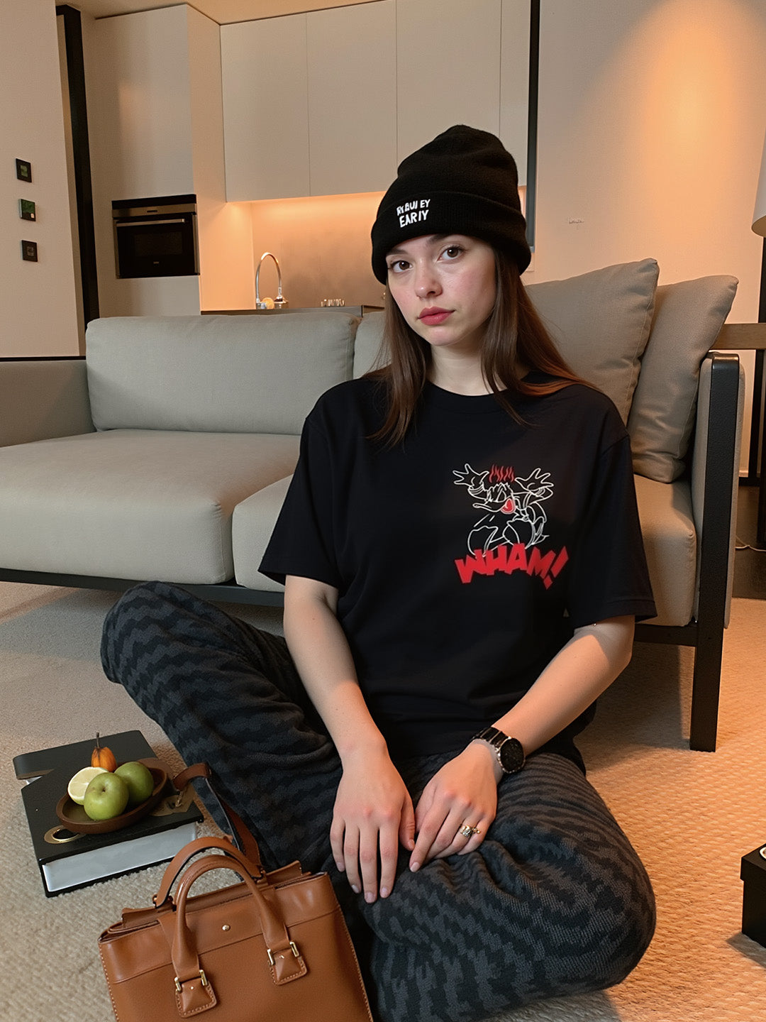 Steaming Donald Printed Pure Cotton Oversized Black T-shirt
