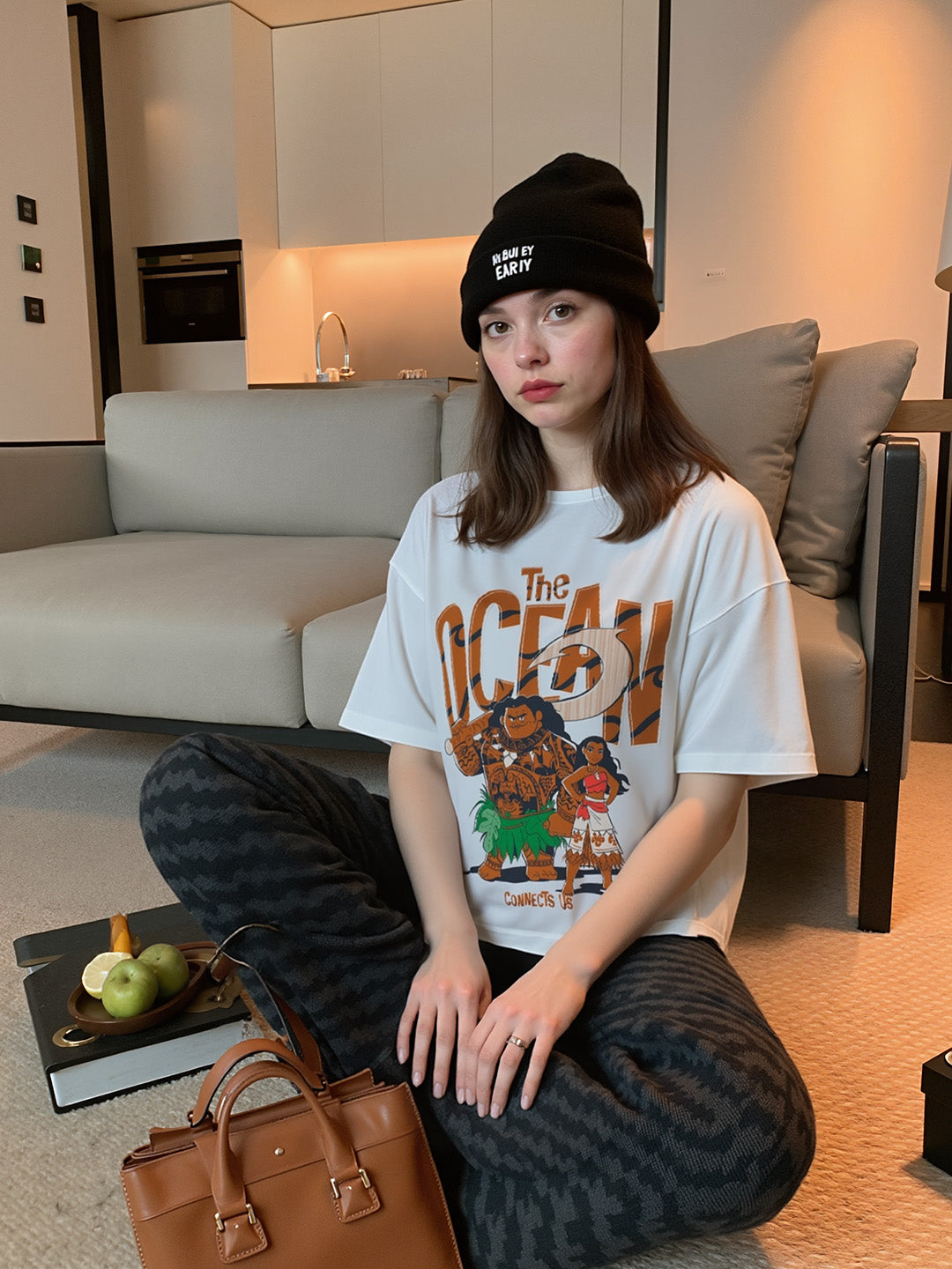 Moana The Ocean Printed Pure Cotton Oversized White T-shirt