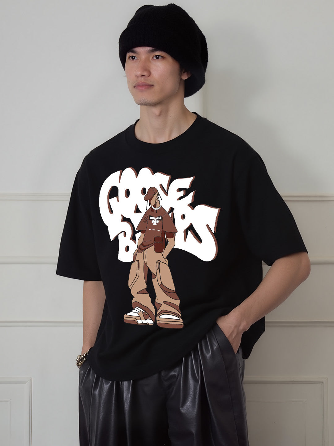 Goosebumps Printed Pure Cotton Oversized Black T-shirt