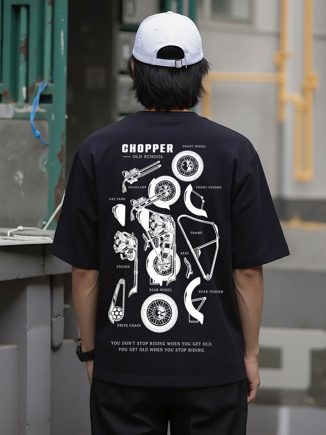 Chopper Printed Pure Cotton Oversized Black T-shirt
