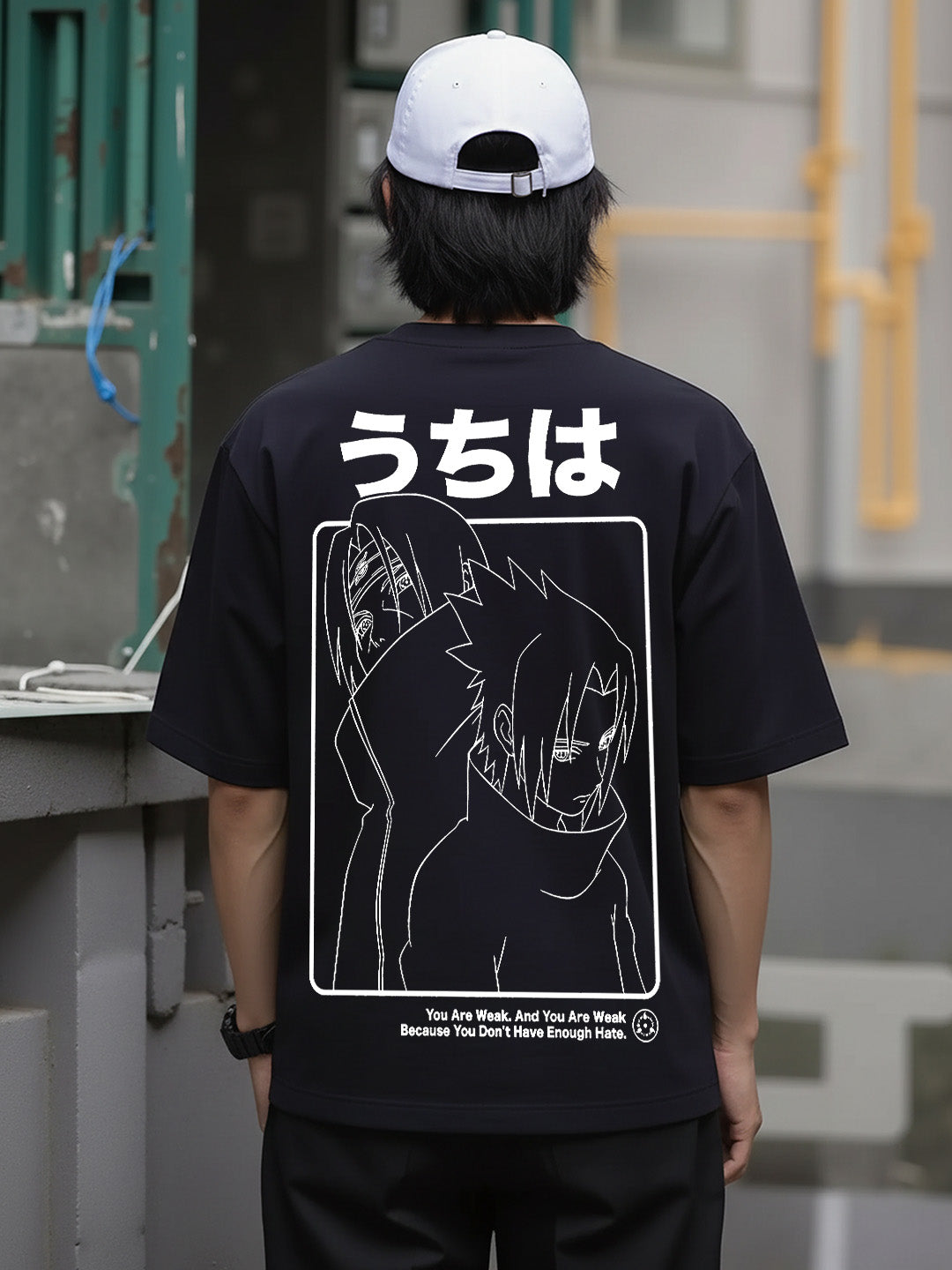 Enough Hate - Uchiha Brothers Printed Pure Cotton Oversized Black T-shirt