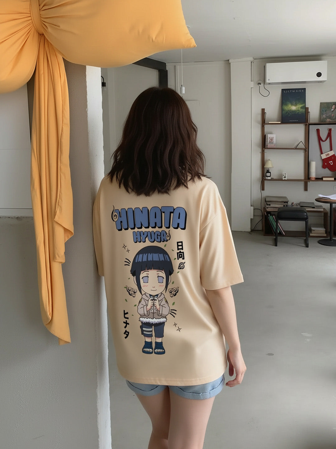 Hinata Hyuga - Ninja Printed Pure Cotton Oversized Beige T-shirt
