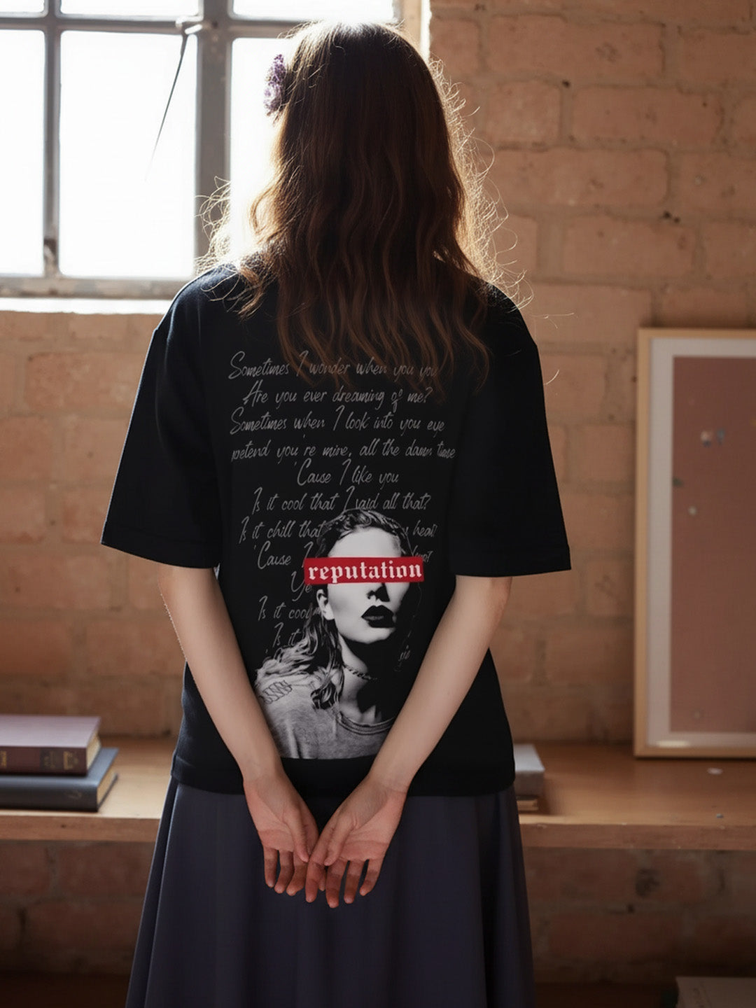 Reputation Printed Pure Cotton Oversized Black T-shirt