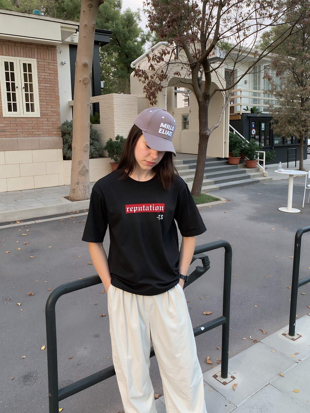 Reputation Printed Pure Cotton Oversized Black T-shirt