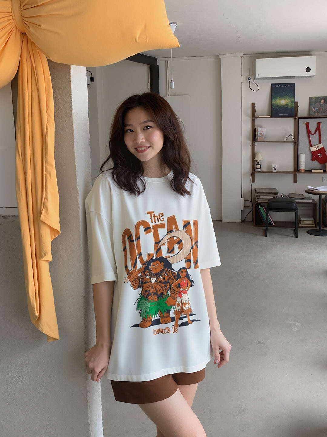 Moana The Ocean Printed Pure Cotton Oversized White T-shirt