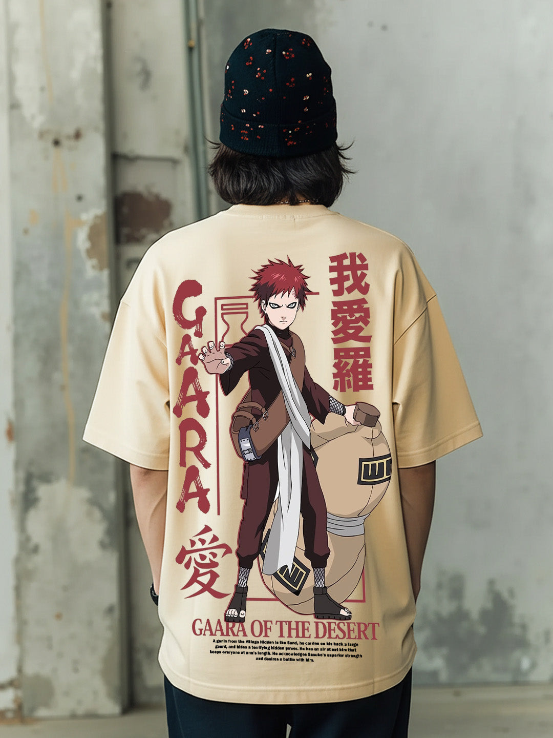 Gaara of the Desert Printed Pure Cotton Oversized Beige T-shirt