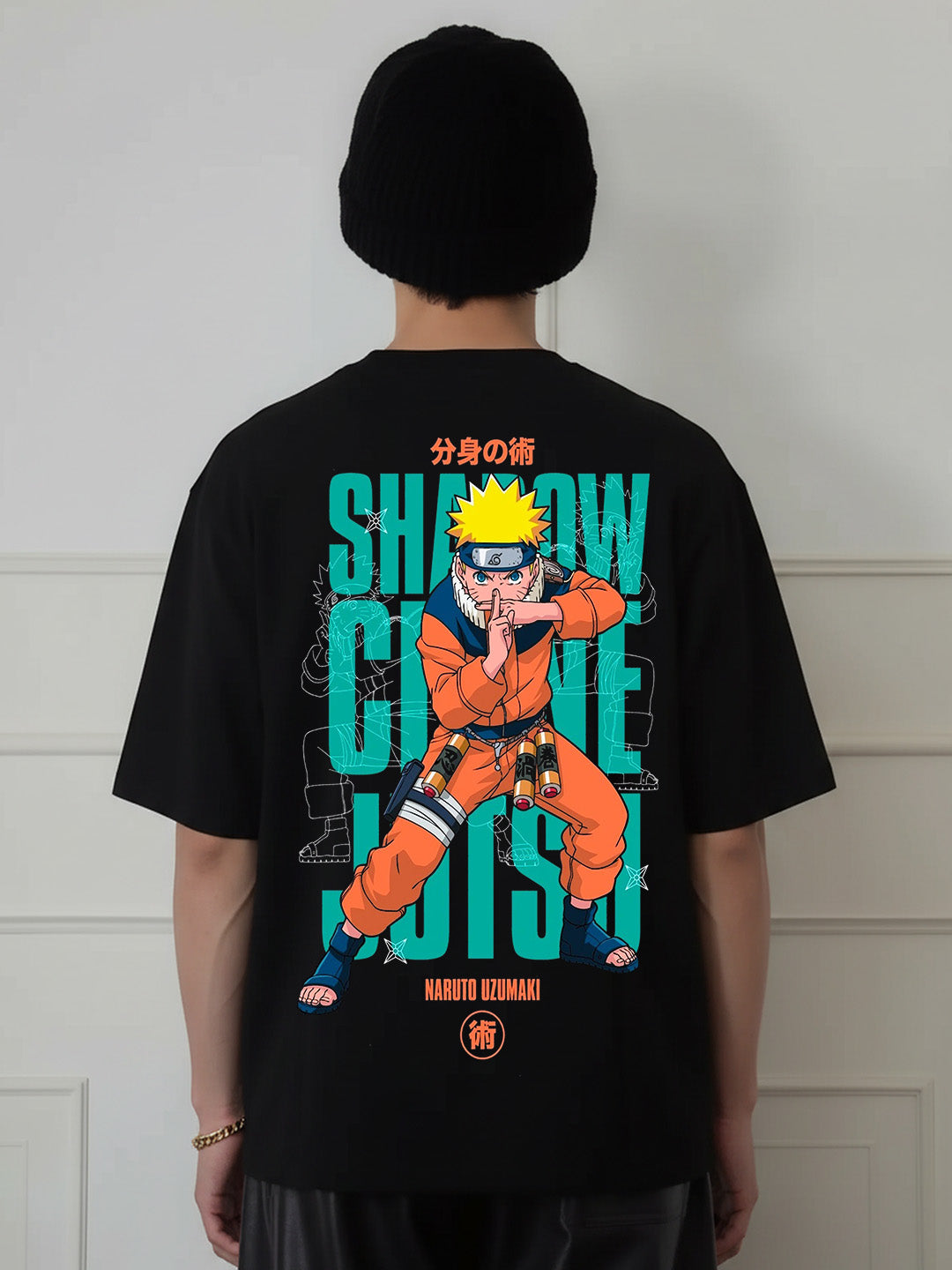 Shadow Clone Jutsu Graphic Printed Pure Cotton Oversized Black T-shirt