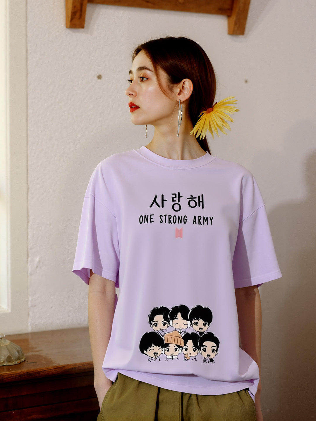One Strong Army Printed Pure Cotton Oversized Purple T-shirt