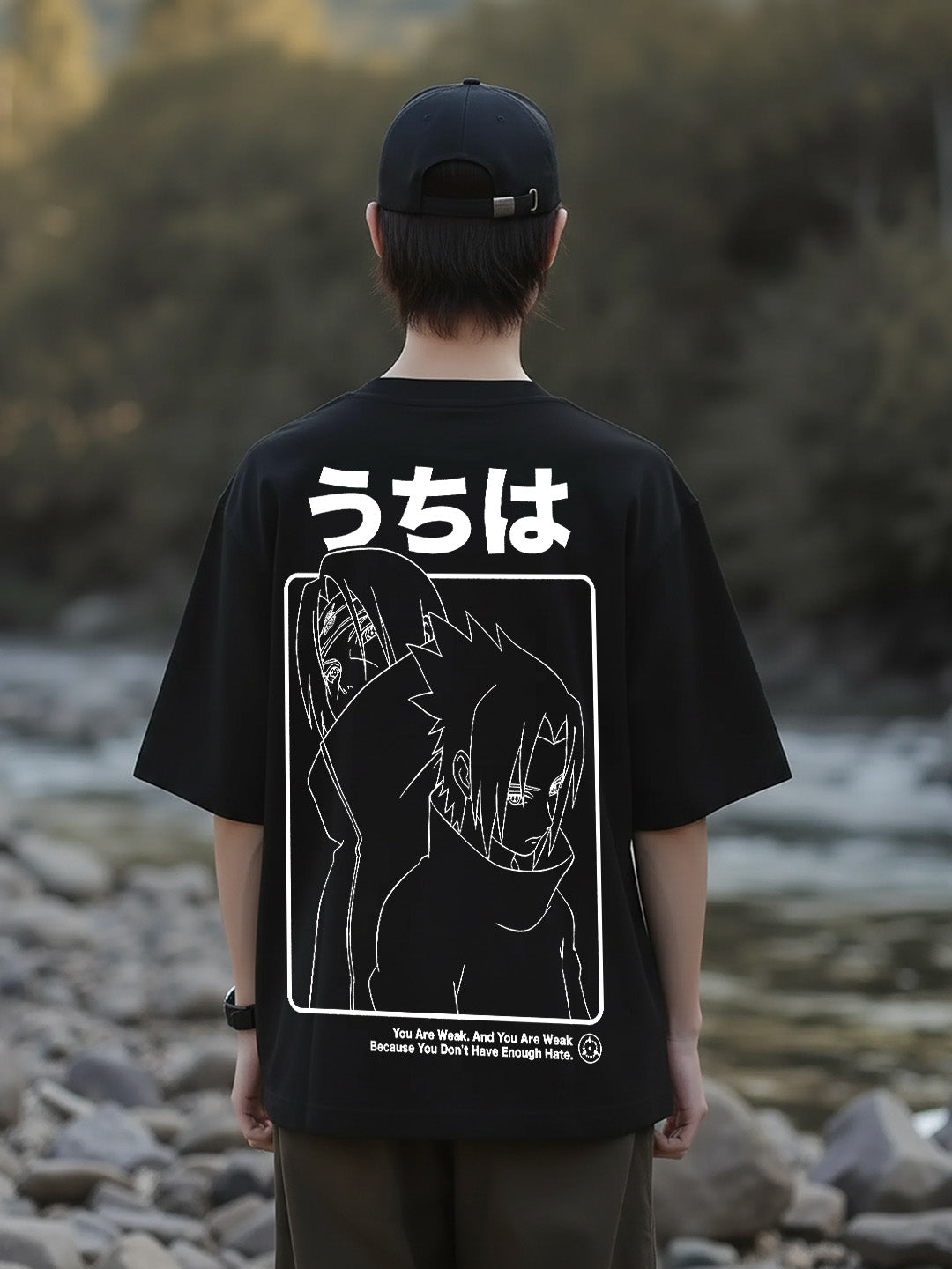 Enough Hate - Uchiha Brothers Printed Pure Cotton Oversized Black T-shirt
