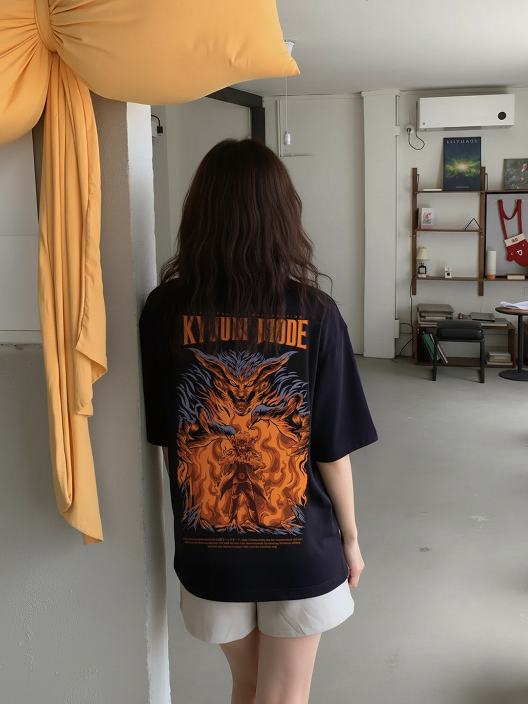 Kyuubi Mode - Nine tail Fox Printed Pure Cotton Oversized Black T-shirt