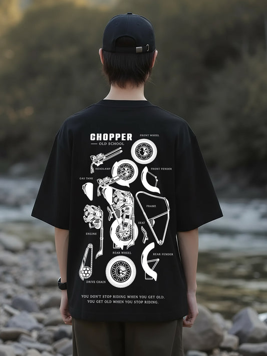 Chopper Printed Pure Cotton Oversized Black T-shirt