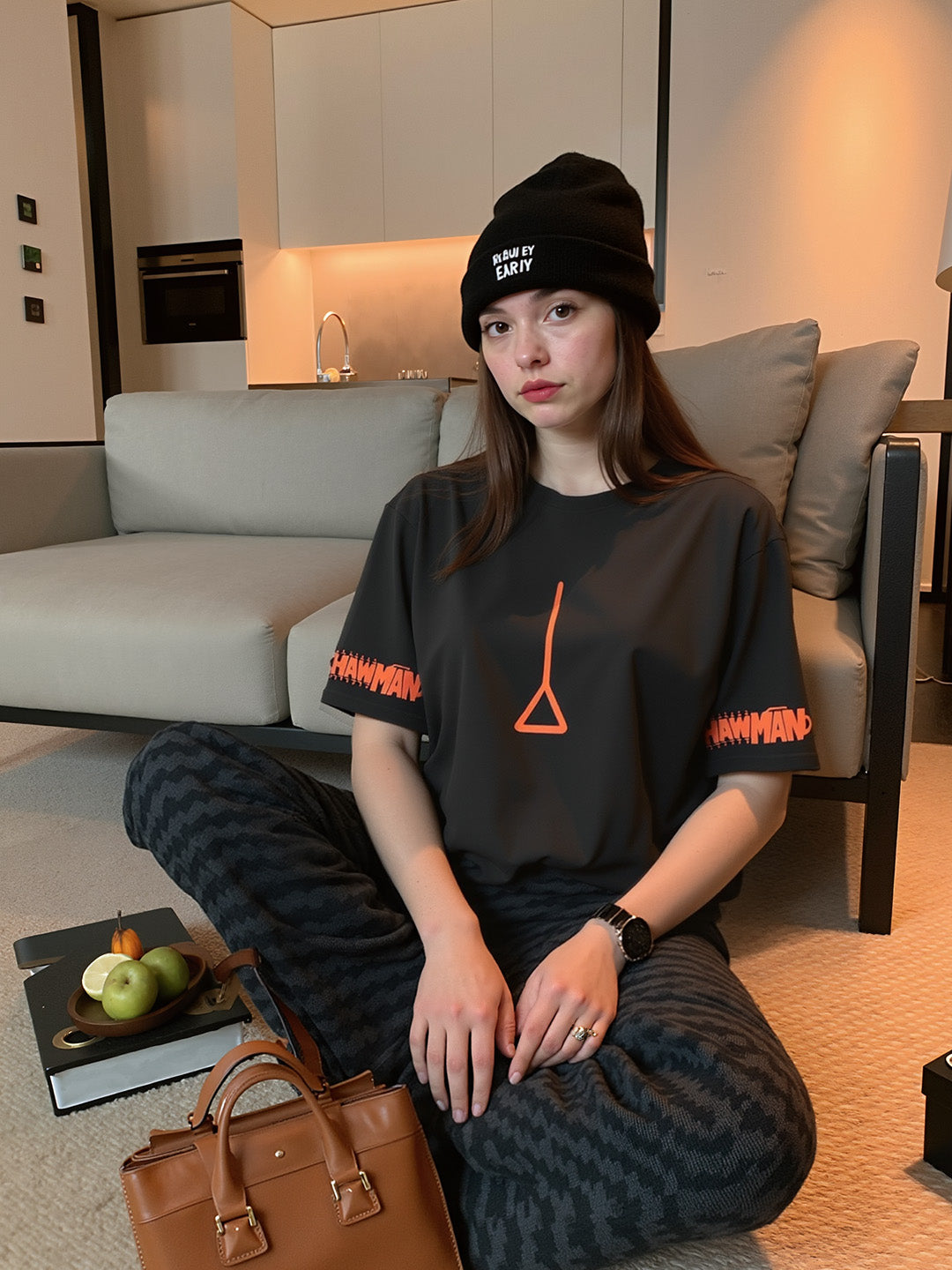 Chainsaw-man Anime Printed Pure Cotton Oversized Black T-shirt