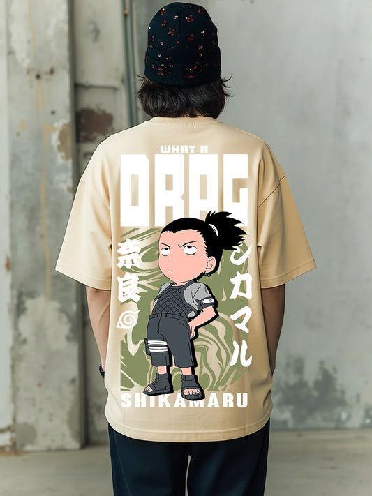 Shikamaru Drag - Ninja Printed Pure Cotton Oversized Beige T-shirt