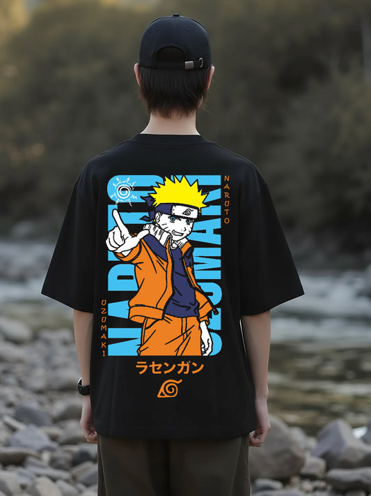 Dattebayo Graphic Printed Pure Cotton Oversized Black T-shirt