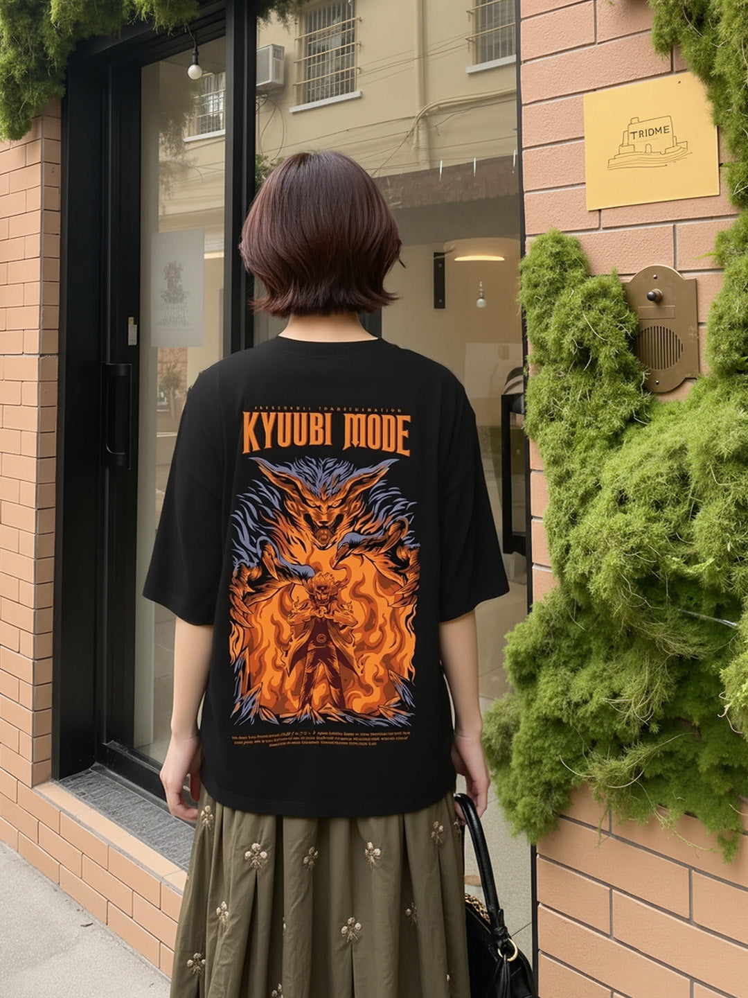 Kyuubi Mode - Nine tail Fox Printed Pure Cotton Oversized Black T-shirt