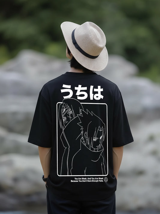 Enough Hate - Uchiha Brothers Printed Pure Cotton Oversized Black T-shirt