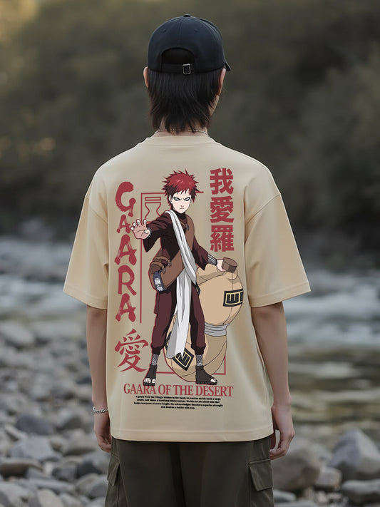Gaara of the Desert Printed Pure Cotton Oversized Beige T-shirt
