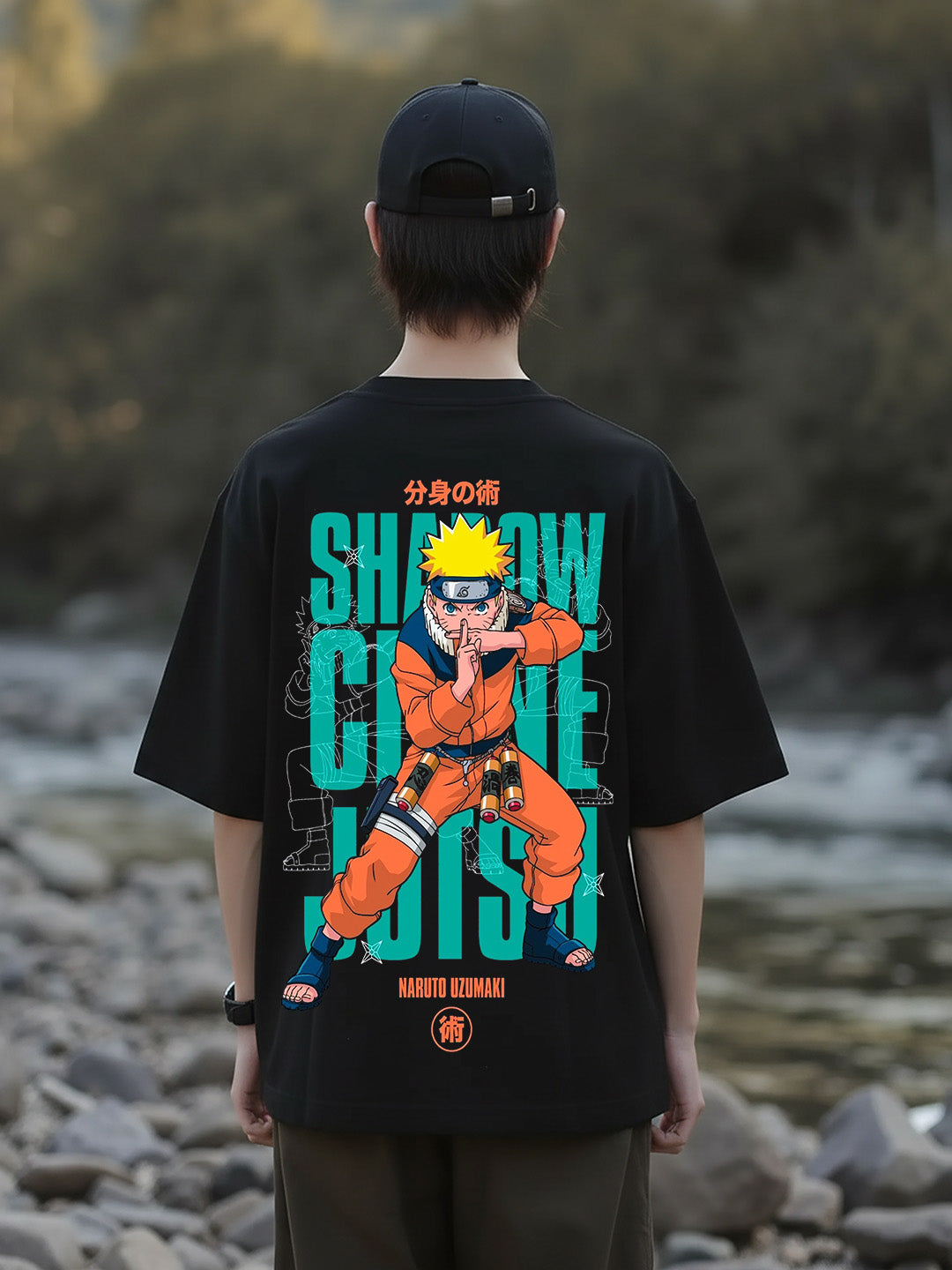 Shadow Clone Jutsu Graphic Printed Pure Cotton Oversized Black T-shirt