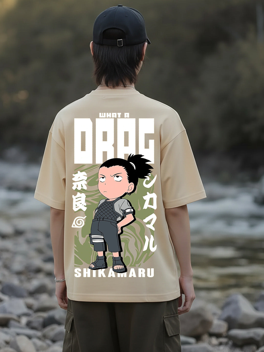 Shikamaru Drag - Ninja Printed Pure Cotton Oversized Beige T-shirt