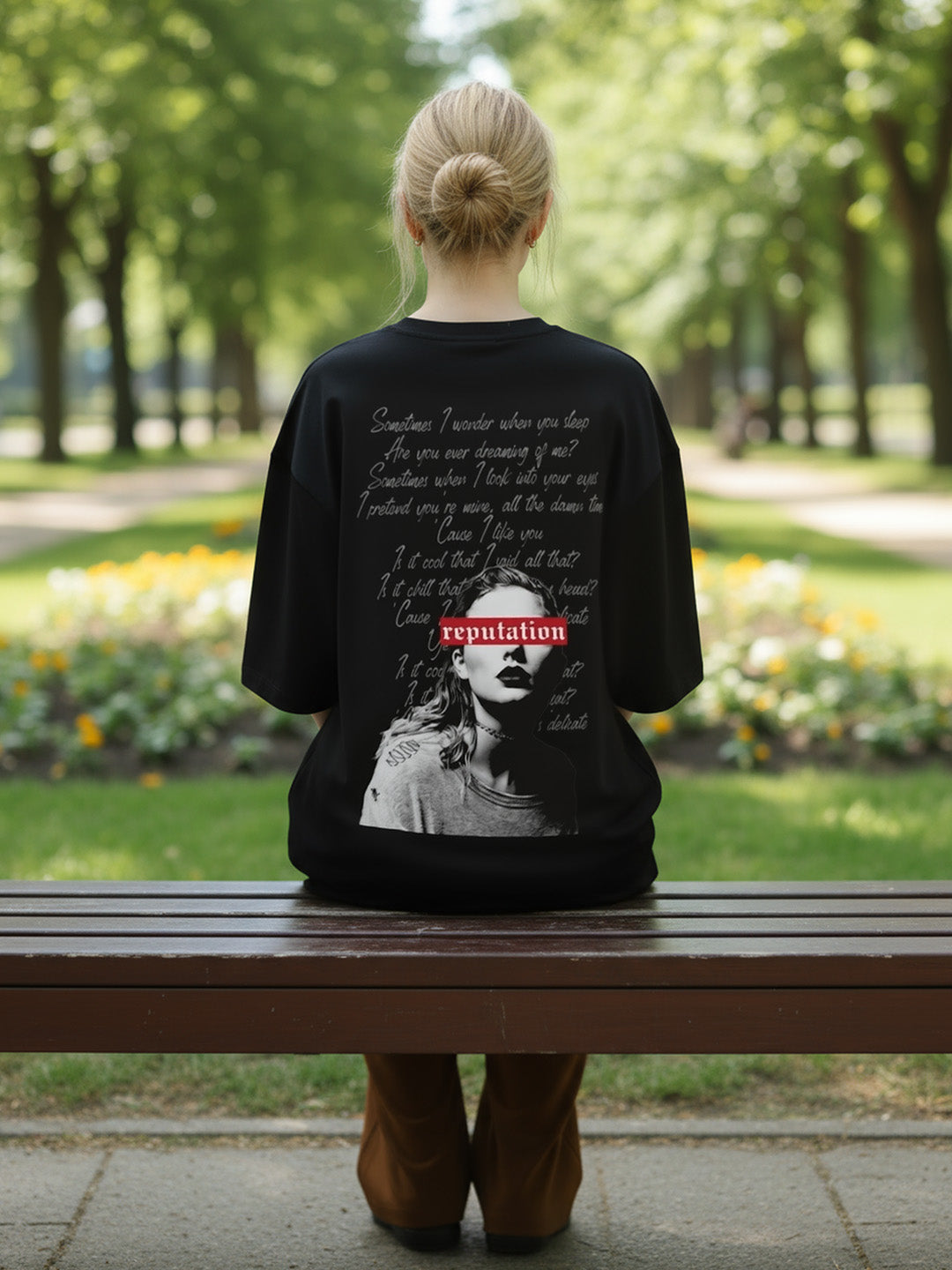 Reputation Printed Pure Cotton Oversized Black T-shirt