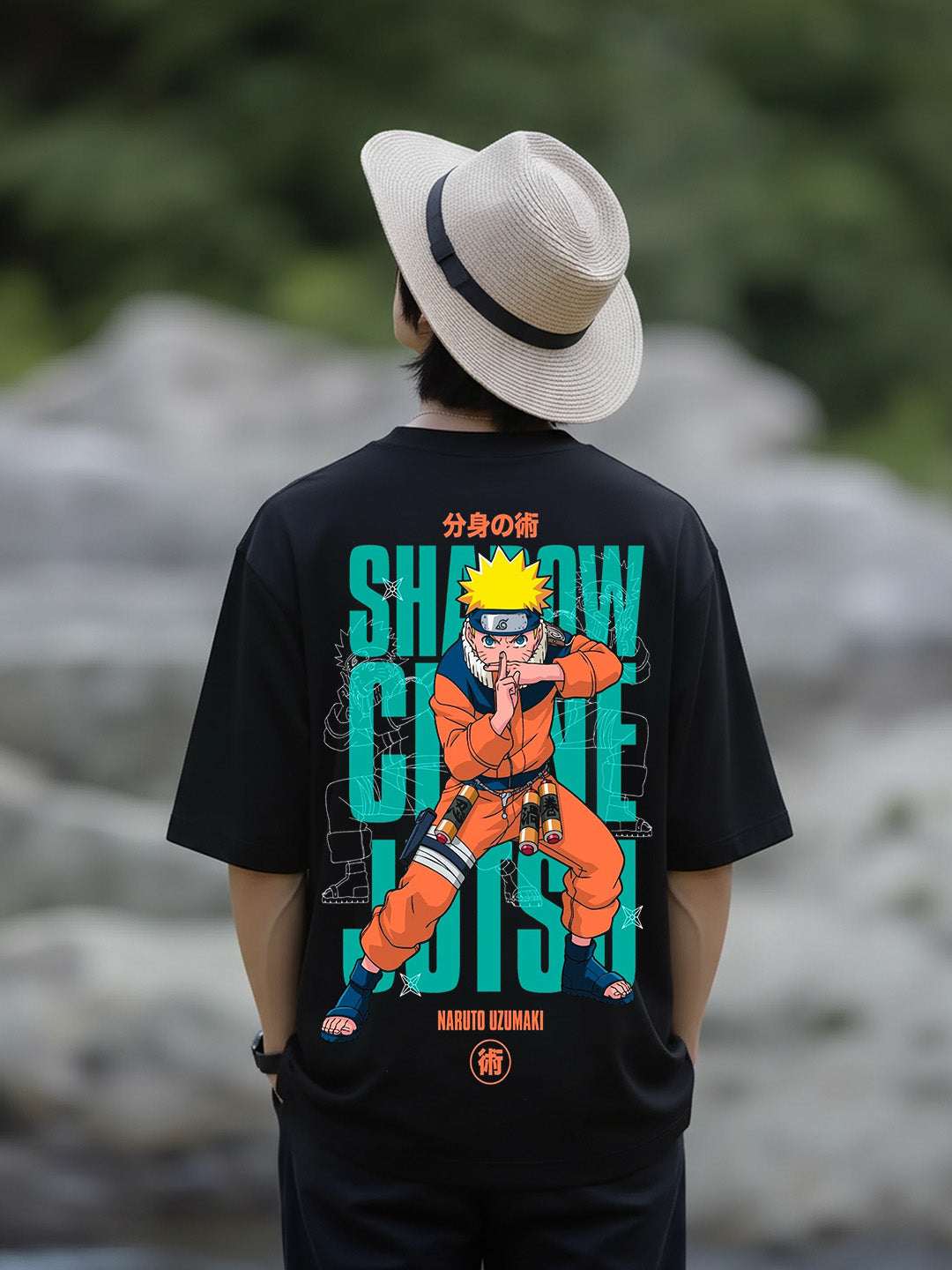 Shadow Clone Jutsu Graphic Printed Pure Cotton Oversized Black T-shirt