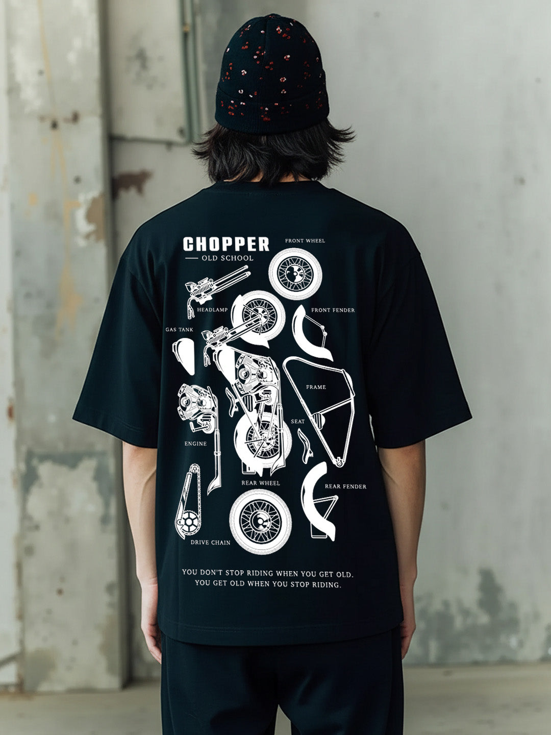 Chopper Printed Pure Cotton Oversized Black T-shirt