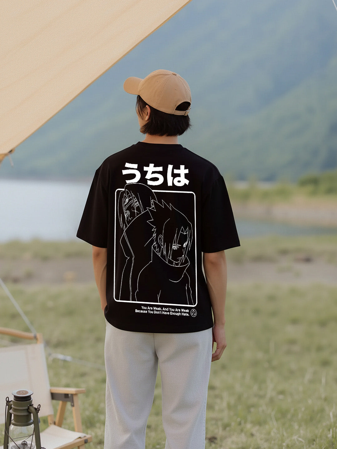 Enough Hate - Uchiha Brothers Printed Pure Cotton Oversized Black T-shirt