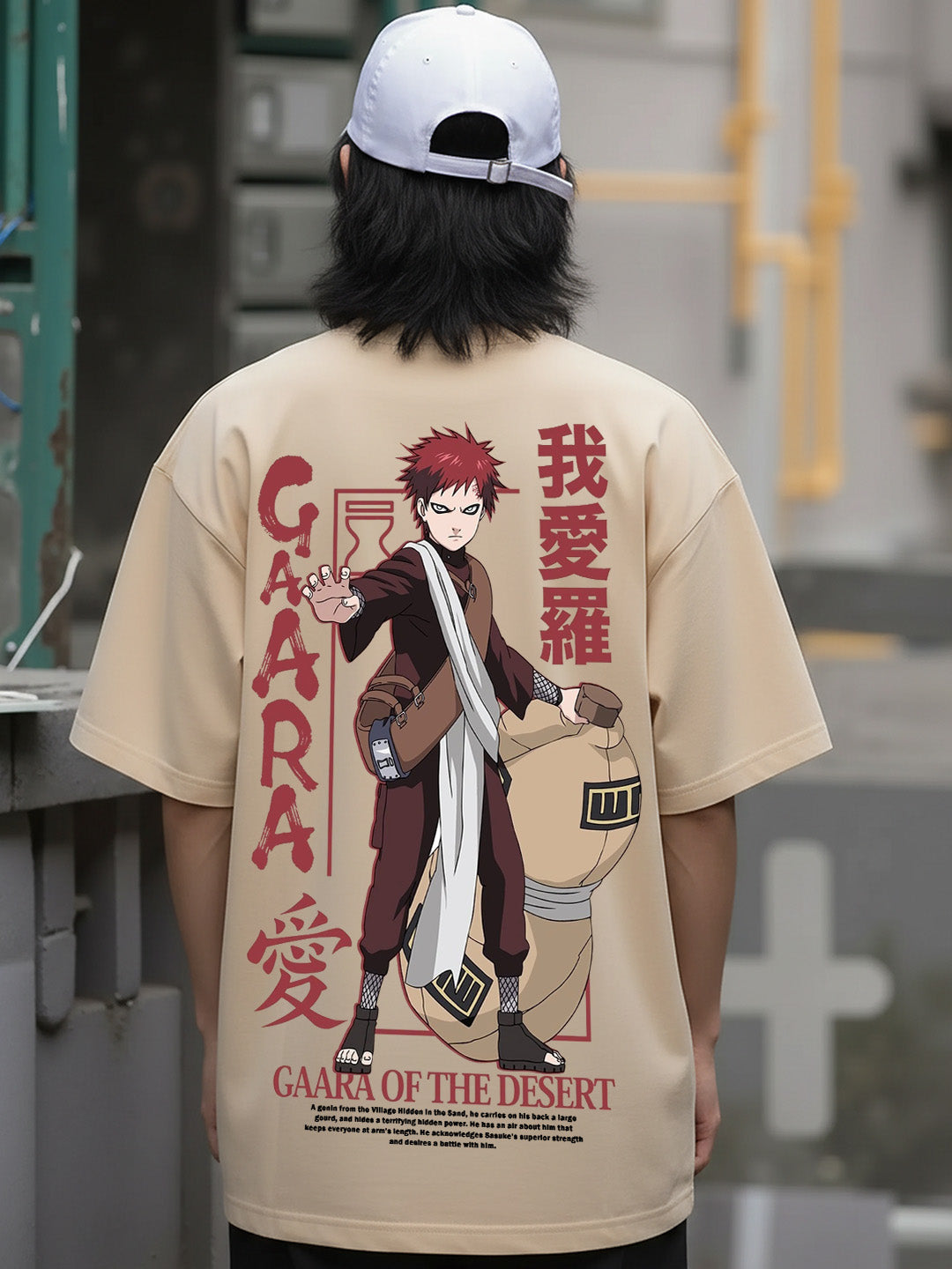 Gaara of the Desert Printed Pure Cotton Oversized Beige T-shirt