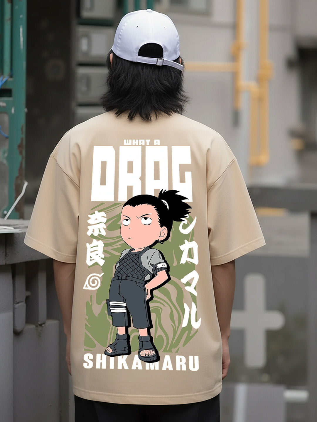 Shikamaru Drag - Ninja Printed Pure Cotton Oversized Beige T-shirt