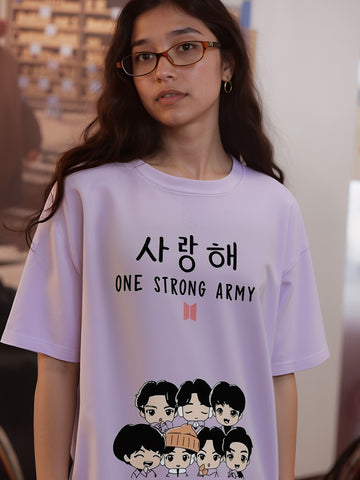 One Strong Army Printed Pure Cotton Oversized Purple T-shirt