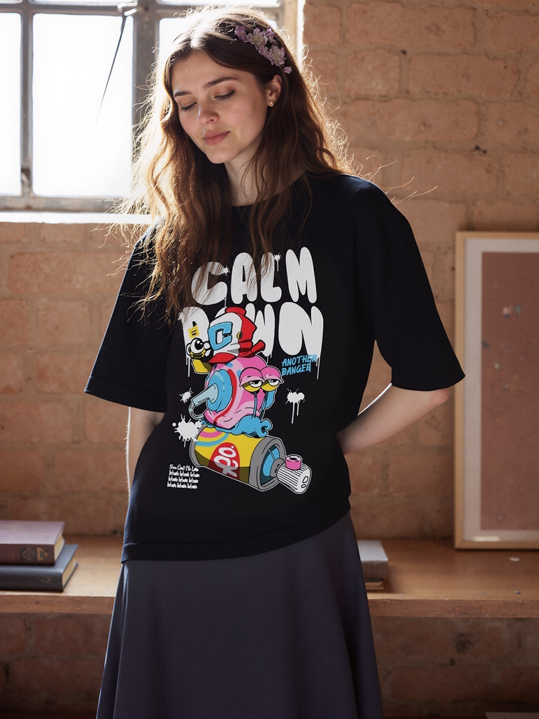 Calm Down Printed Pure Cotton Oversized T-shirt