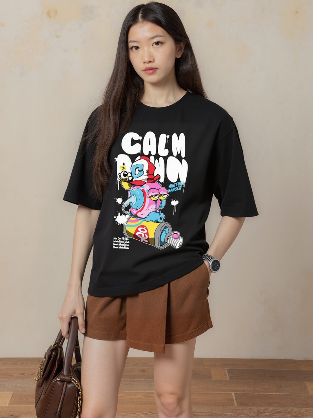 Calm Down Printed Pure Cotton Oversized T-shirt