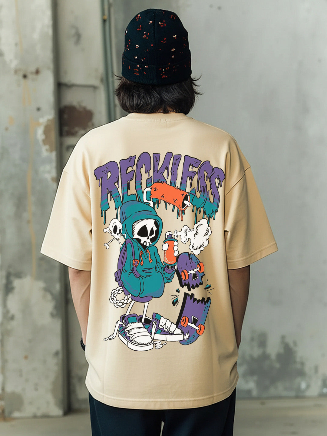 Rackless Graphic Printed Pure Cotton Oversized T-shirt