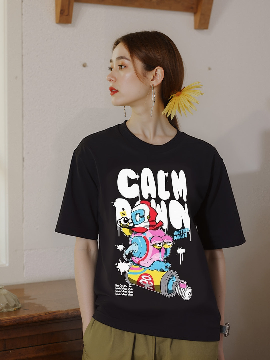 Calm Down Printed Pure Cotton Oversized T-shirt