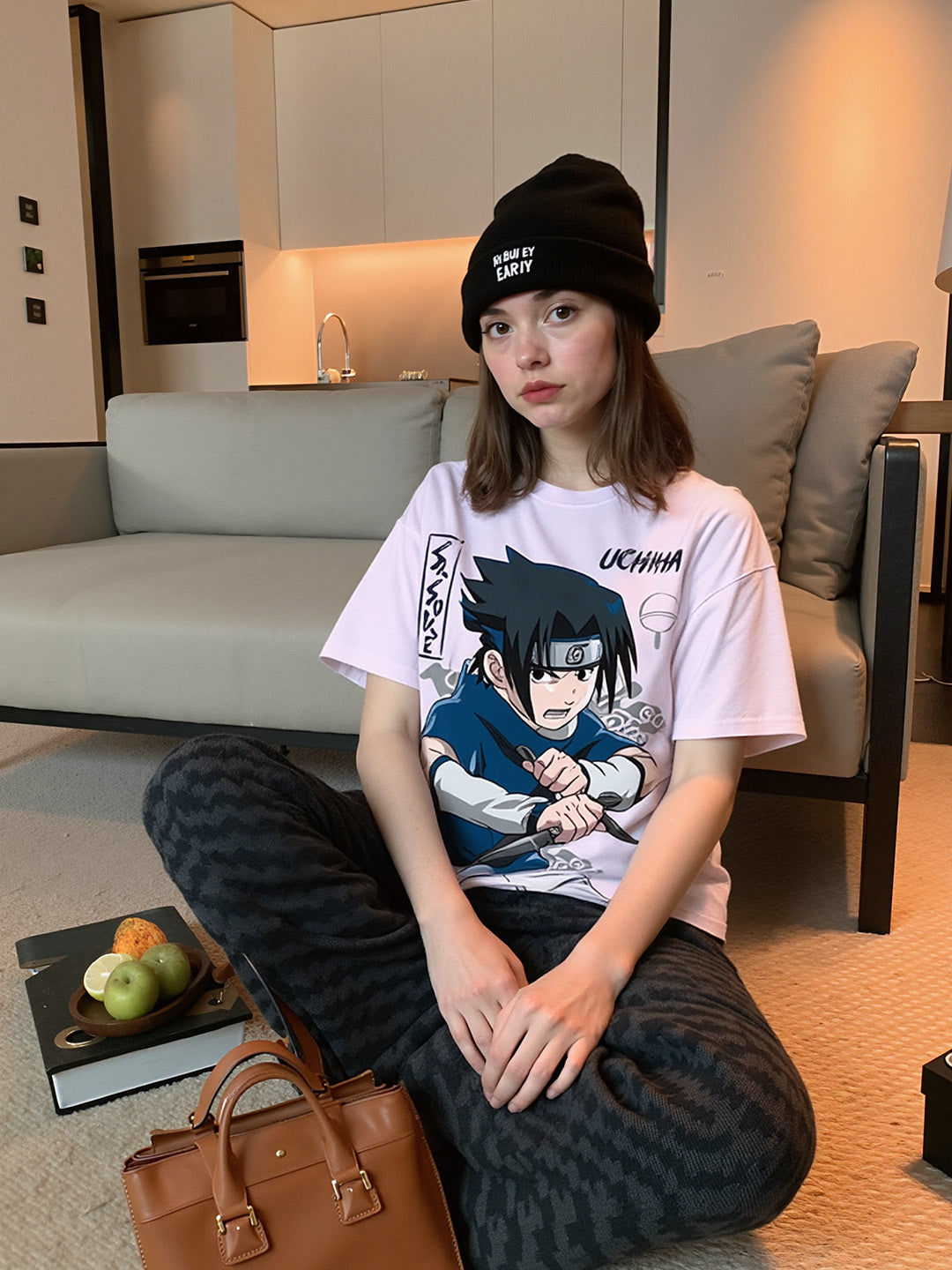 Sasuke - Ninja Printed Pure Cotton Oversized Purple T-shirt