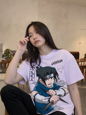 Sasuke - Ninja Printed Pure Cotton Oversized Purple T-shirt