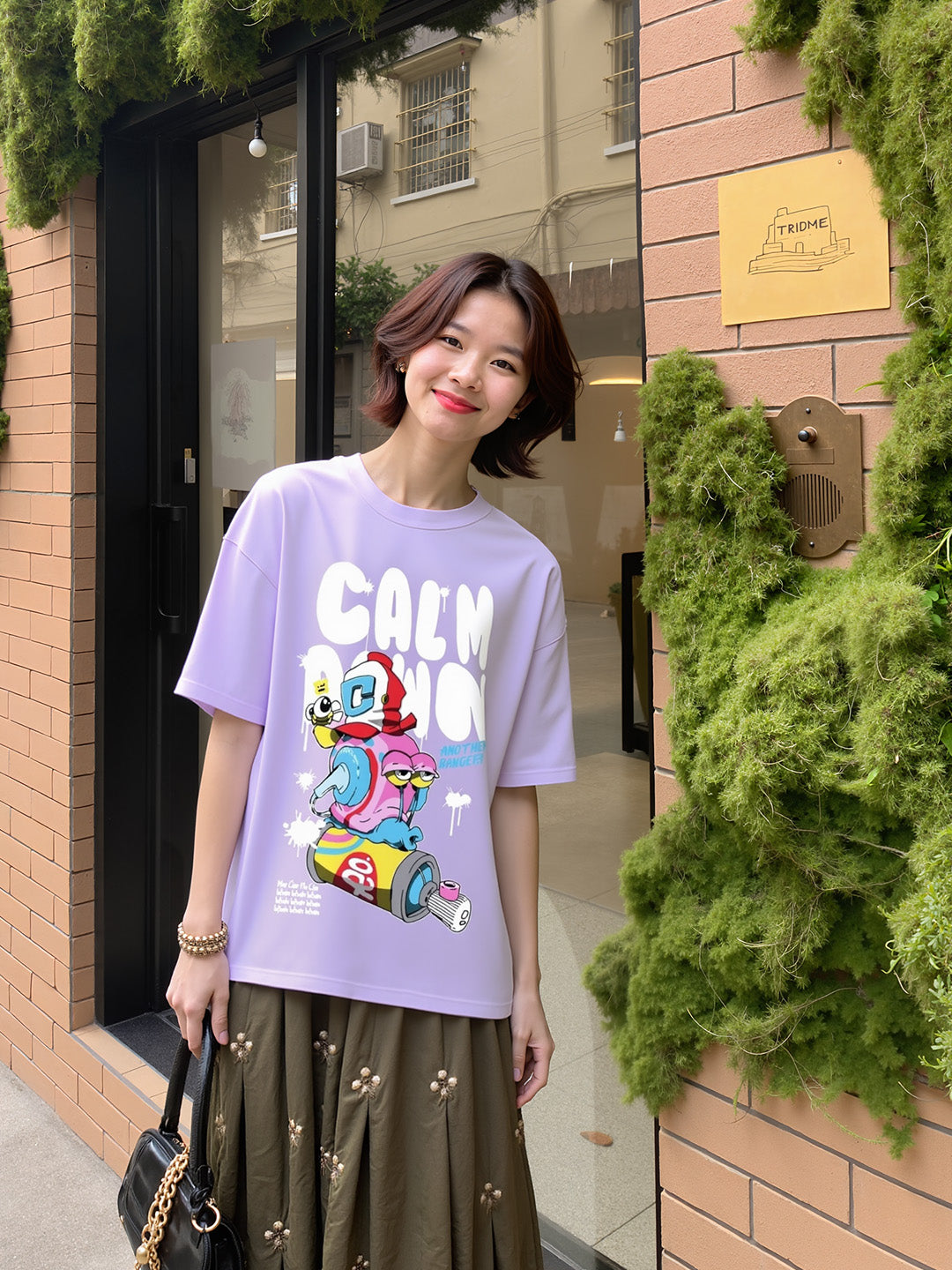 Calm Down Printed Pure Cotton Oversized T-shirt