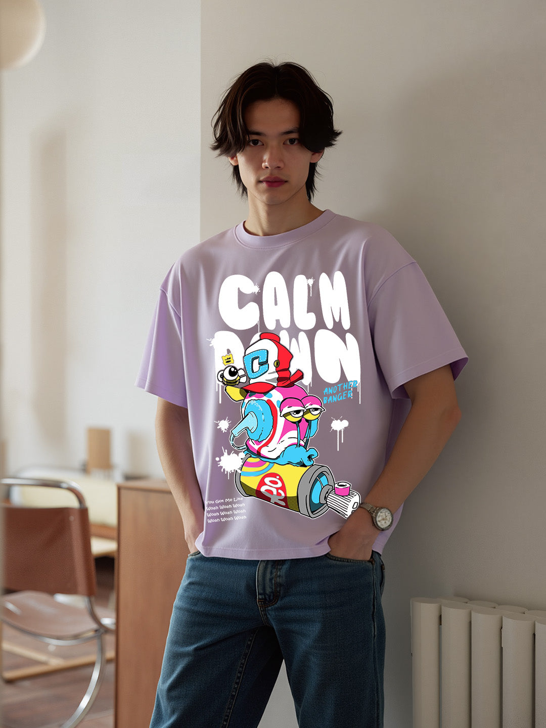 Calm Down Printed Pure Cotton Oversized T-shirt