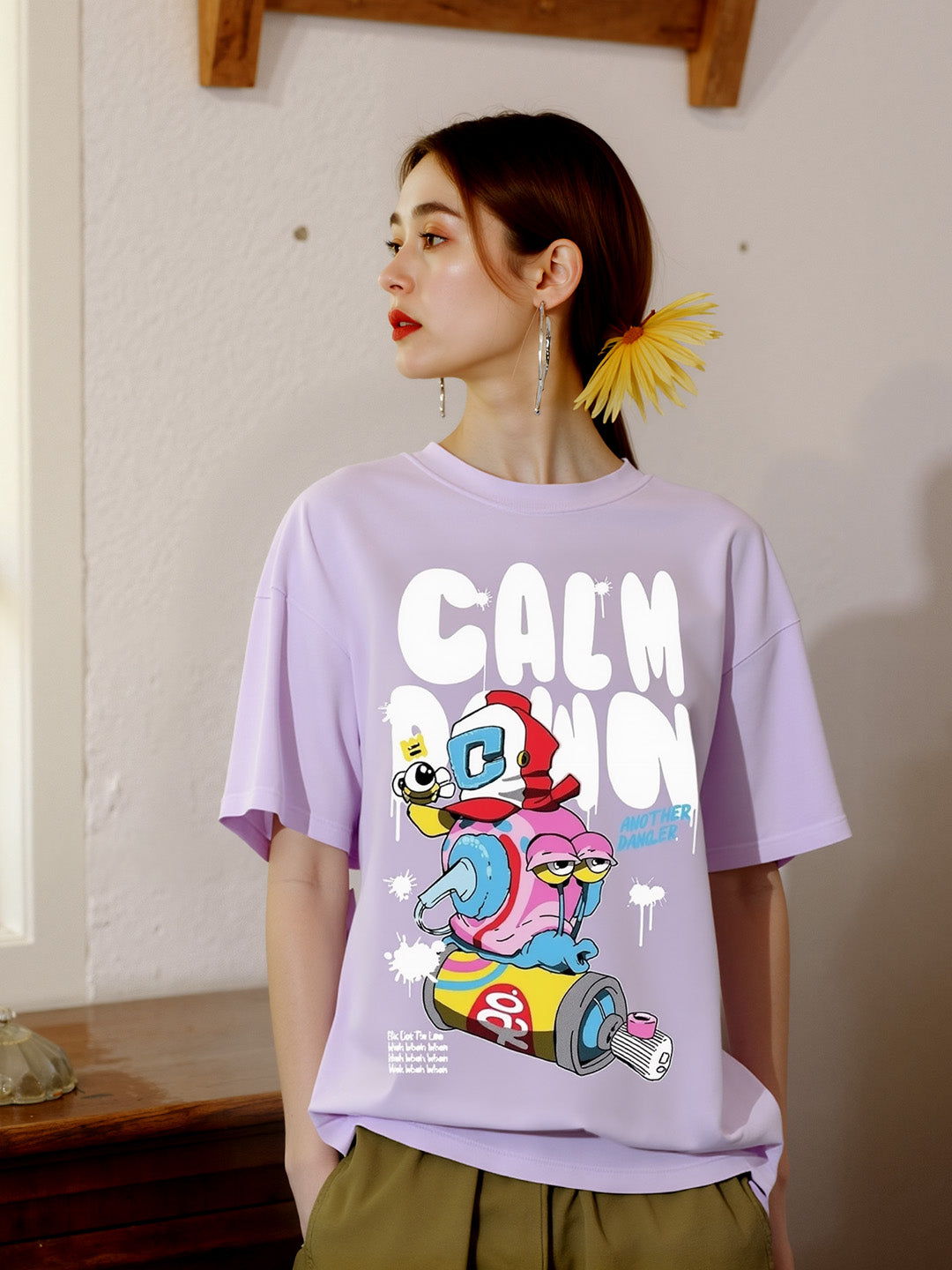 Calm Down Printed Pure Cotton Oversized T-shirt